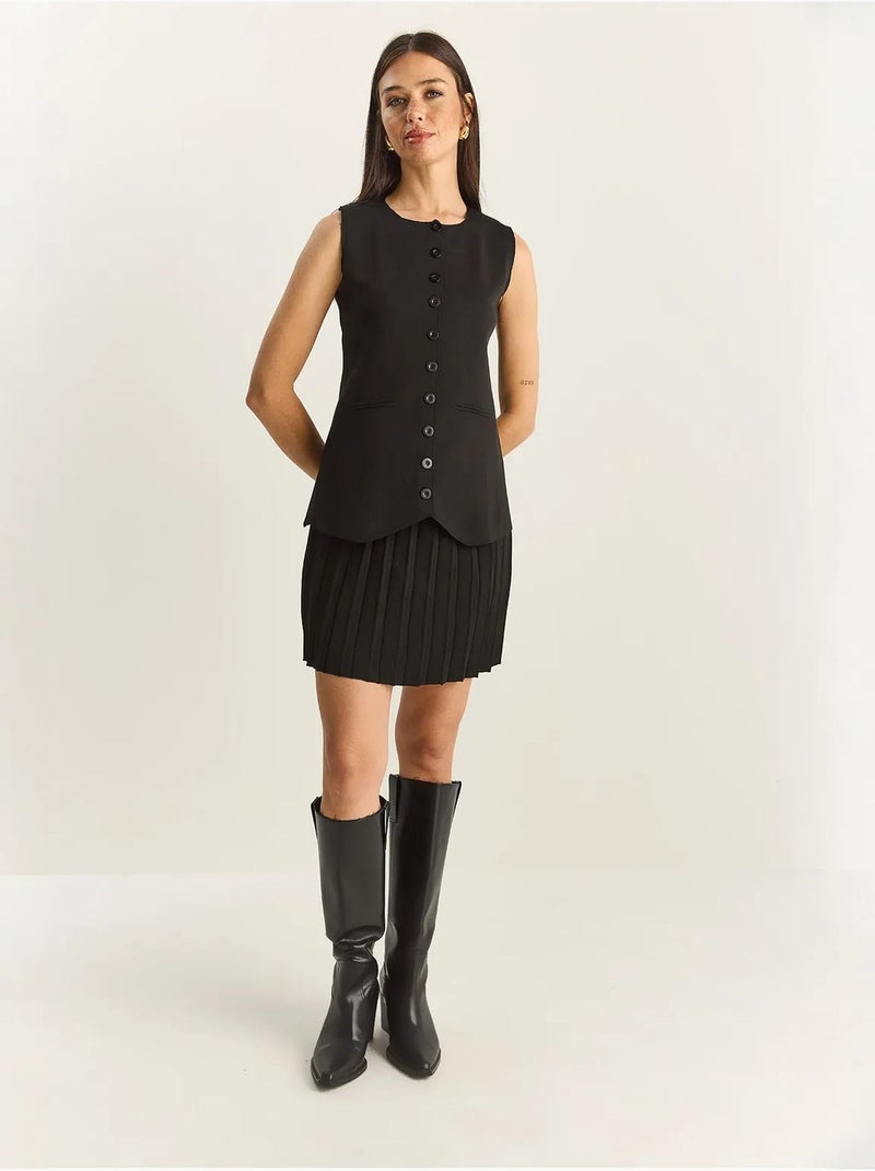 Ensemble deux pièces en maille taille haute avec fermeture boutonnée lucci Noir - Kiabi