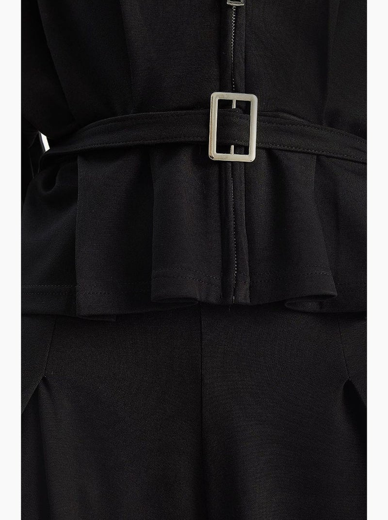 Ensemble deux pièces en maille taille haute et jambes larges avec col de veste lucci Noir - Kiabi