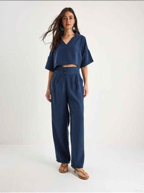 Ensemble deux pièces en modal avec chemisier col v et pantalon taille haute lucci - Kiabi Ensemble deux pièces en modal avec chemisier col v et pantalon taille haute lucci - Kiabi