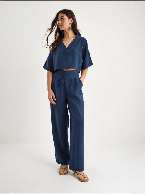Ensemble deux pièces en modal avec chemisier col v et pantalon taille haute lucci - Kiabi Ensemble deux pièces en modal avec chemisier col v et pantalon taille haute lucci - Kiabi