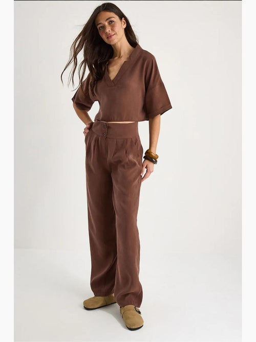 Ensemble deux pièces en modal avec chemisier col v et pantalon taille haute lucci - Kiabi Ensemble deux pièces en modal avec chemisier col v et pantalon taille haute lucci - Kiabi