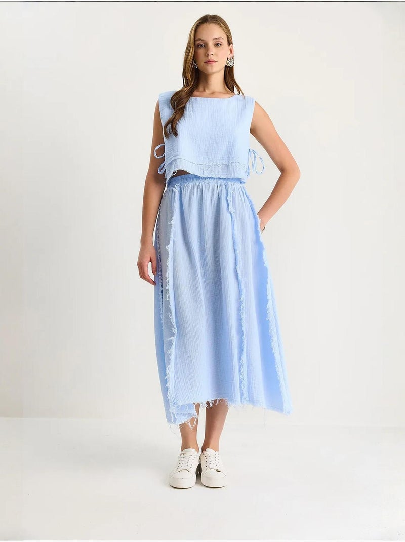 Ensemble deux pièces en mousseline avec jupe taille élastique et lien latéral bianco lucci Bleu ciel - Kiabi