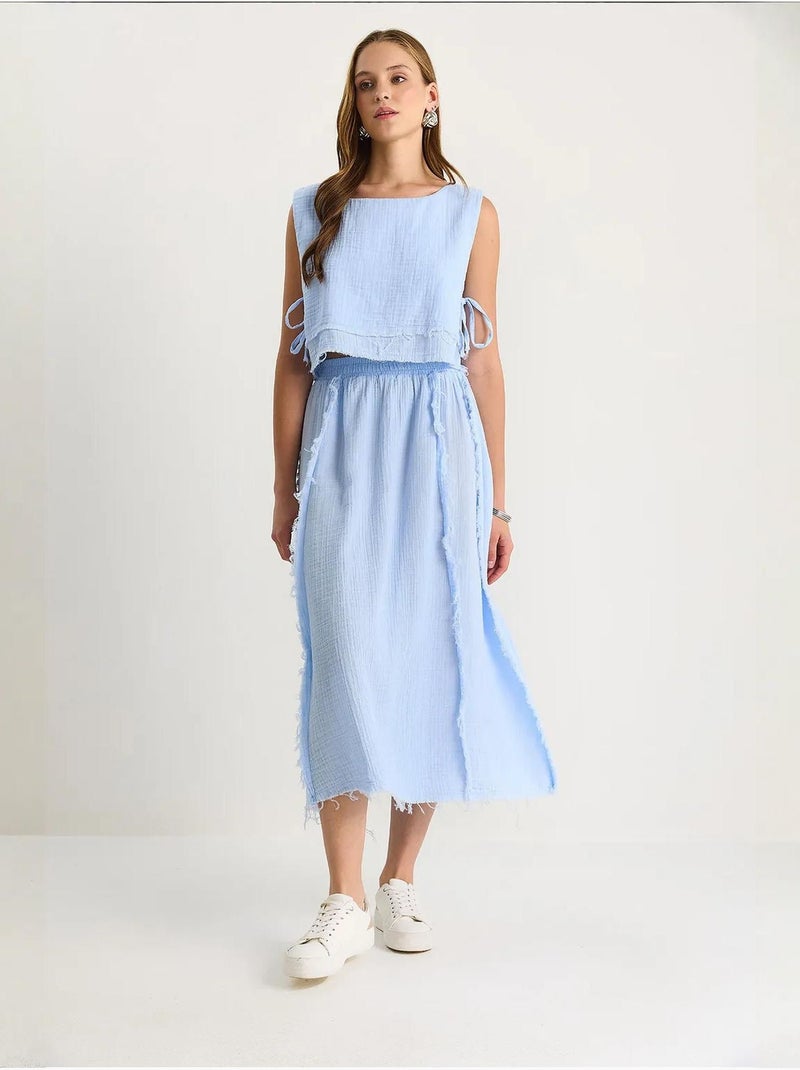 Ensemble deux pièces en mousseline avec jupe taille élastique et lien latéral bianco lucci Bleu ciel - Kiabi