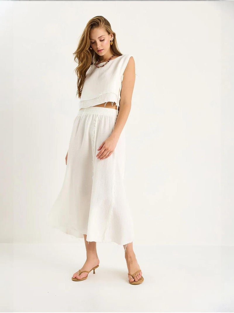 Ensemble deux pièces en mousseline avec jupe taille élastique et lien latéral bianco lucci Ivoire - Kiabi