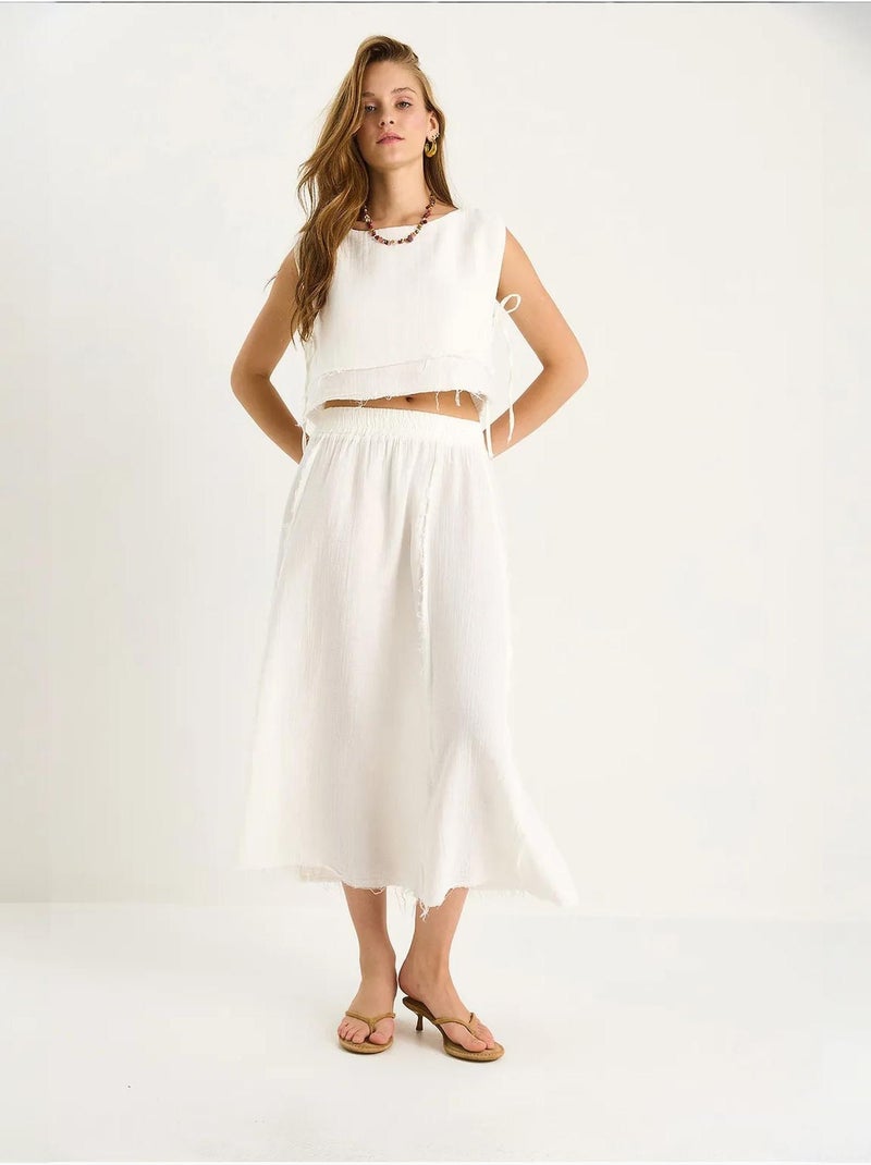 Ensemble deux pièces en mousseline avec jupe taille élastique et lien latéral bianco lucci Ivoire - Kiabi