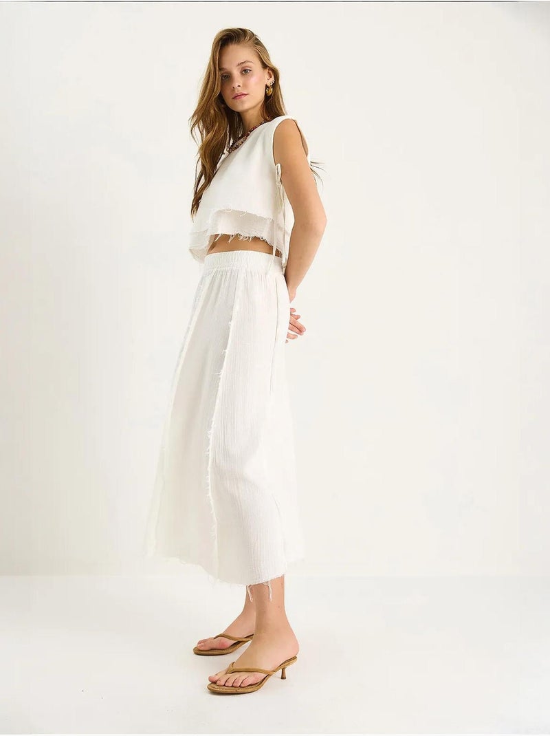 Ensemble deux pièces en mousseline avec jupe taille élastique et lien latéral bianco lucci Ivoire - Kiabi