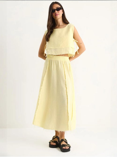 Ensemble deux pièces en mousseline avec jupe taille élastique et lien latéral bianco lucci - Kiabi Ensemble deux pièces en mousseline avec jupe taille élastique et lien latéral bianco lucci - Kiabi