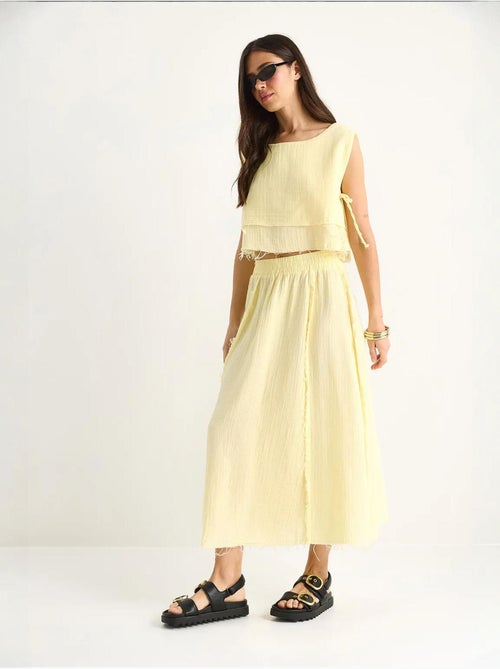 Ensemble deux pièces en mousseline avec jupe taille élastique et lien latéral bianco lucci - Kiabi Ensemble deux pièces en mousseline avec jupe taille élastique et lien latéral bianco lucci - Kiabi