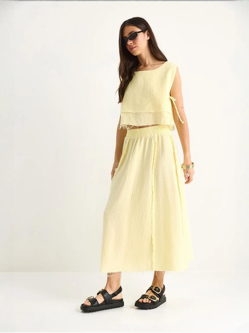 Ensemble deux pièces en mousseline avec jupe taille élastique et lien latéral bianco lucci Jaune citron - Kiabi