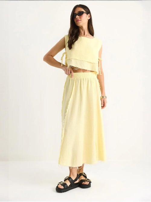 Ensemble deux pièces en mousseline avec jupe taille élastique et lien latéral bianco lucci - Kiabi Ensemble deux pièces en mousseline avec jupe taille élastique et lien latéral bianco lucci - Kiabi