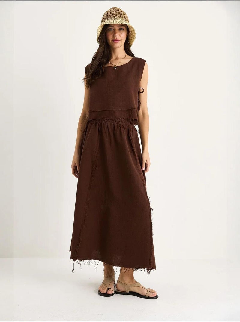 Ensemble deux pièces en mousseline avec jupe taille élastique et lien latéral bianco lucci Marron - Kiabi
