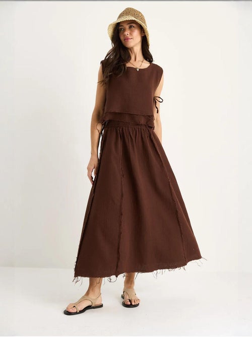 Ensemble deux pièces en mousseline avec jupe taille élastique et lien latéral bianco lucci - Kiabi Ensemble deux pièces en mousseline avec jupe taille élastique et lien latéral bianco lucci - Kiabi