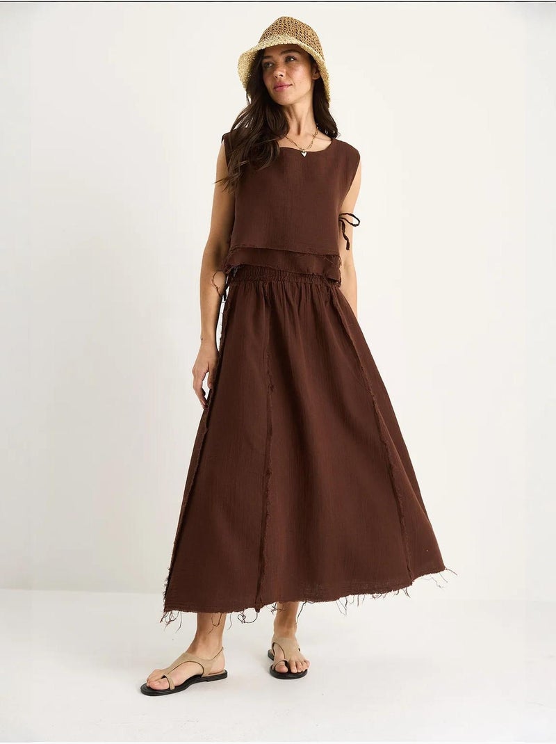 Ensemble deux pièces en mousseline avec jupe taille élastique et lien latéral bianco lucci Marron - Kiabi