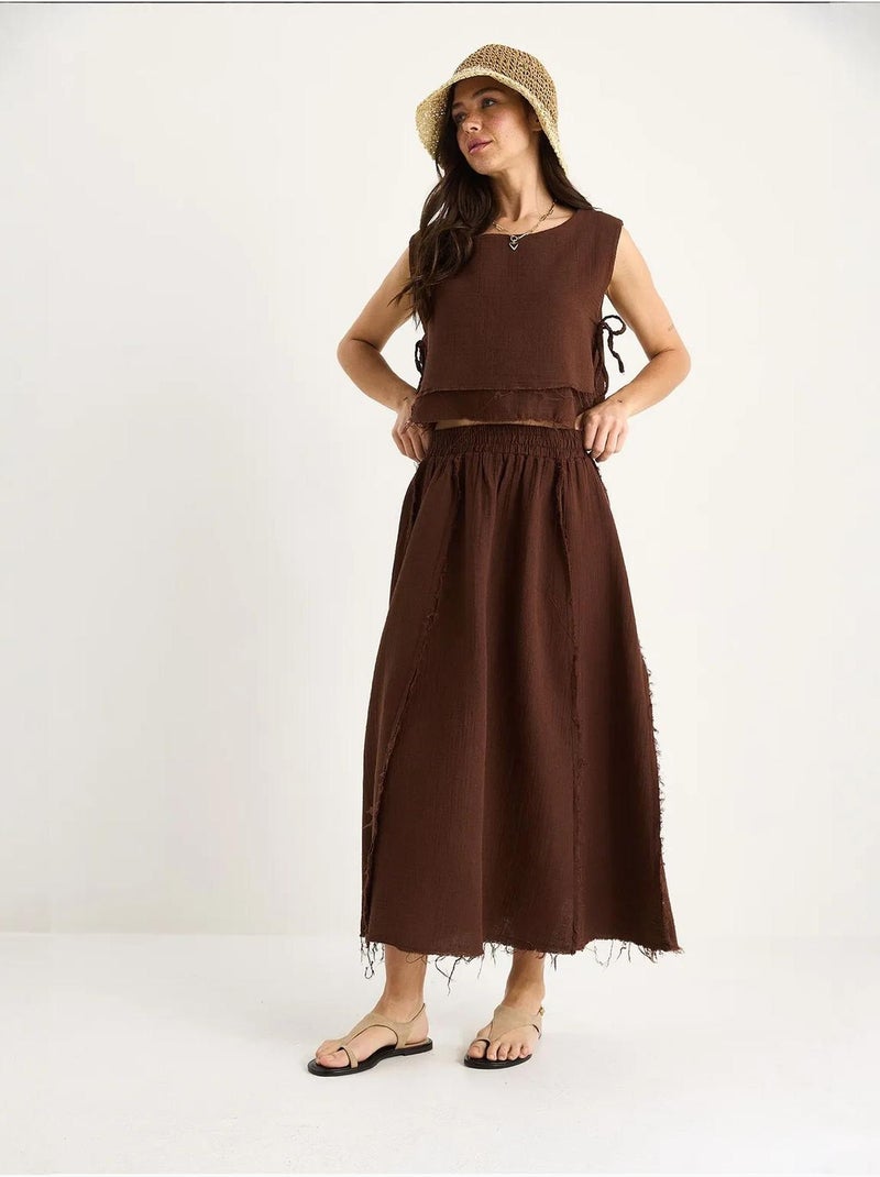 Ensemble deux pièces en mousseline avec jupe taille élastique et lien latéral bianco lucci Marron - Kiabi