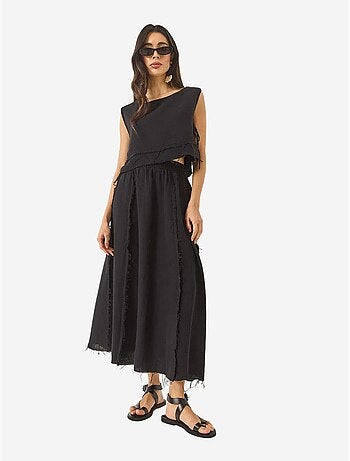 Ensemble deux pièces en mousseline avec jupe taille élastique et lien latéral bianco lucci