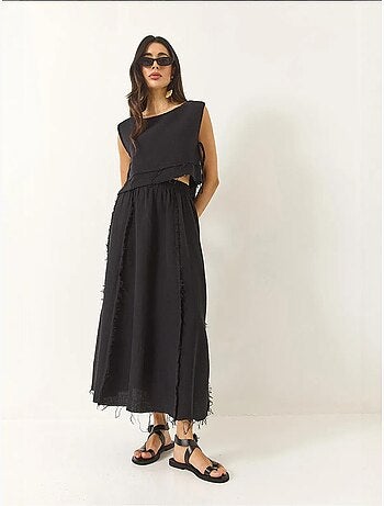 Ensemble deux pièces en mousseline avec jupe taille élastique et lien latéral bianco lucci