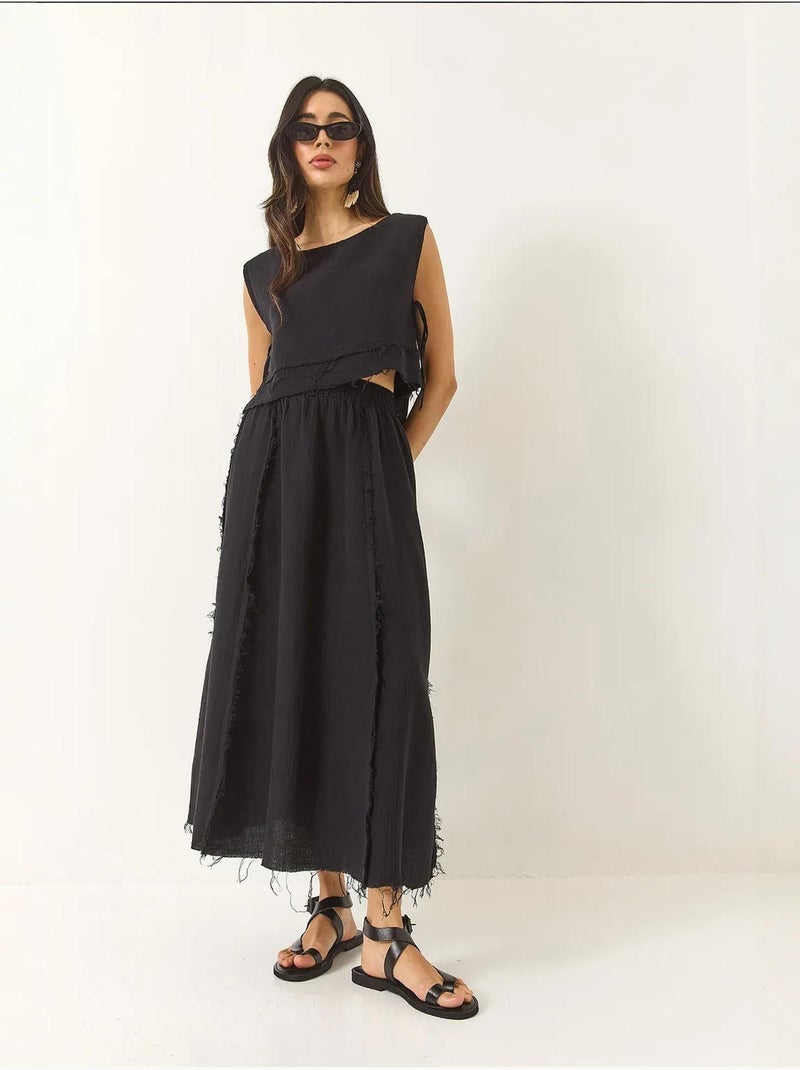 Ensemble deux pièces en mousseline avec jupe taille élastique et lien latéral bianco lucci Noir - Kiabi