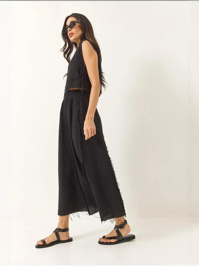 Ensemble deux pièces en mousseline avec jupe taille élastique et lien latéral bianco lucci Noir - Kiabi