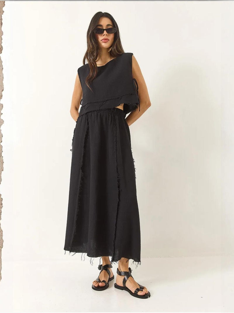 Ensemble deux pièces en mousseline avec jupe taille élastique et lien latéral bianco lucci Noir - Kiabi