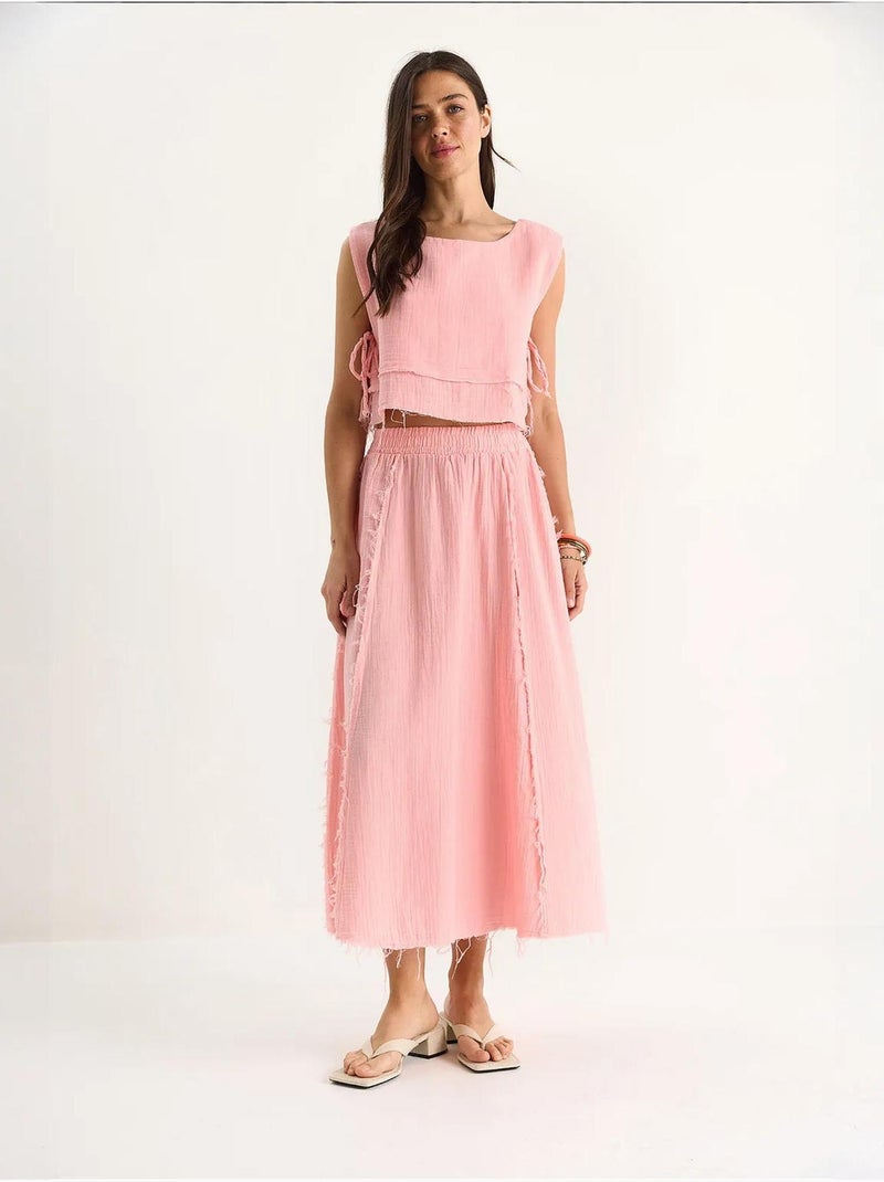 Ensemble deux pièces en mousseline avec jupe taille élastique et lien latéral bianco lucci Rose clair - Kiabi