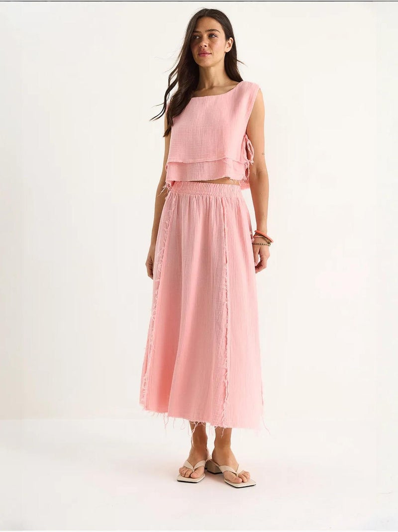 Ensemble deux pièces en mousseline avec jupe taille élastique et lien latéral bianco lucci Rose clair - Kiabi