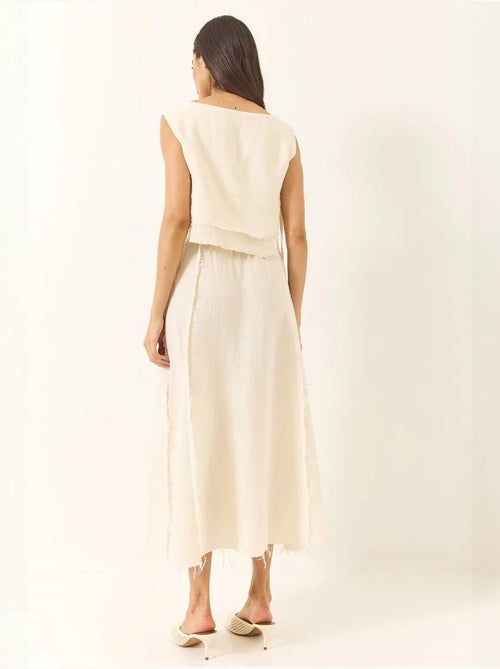 Ensemble deux pièces en mousseline avec jupe taille élastique et lien latéral bianco lucci - Kiabi Ensemble deux pièces en mousseline avec jupe taille élastique et lien latéral bianco lucci - Kiabi