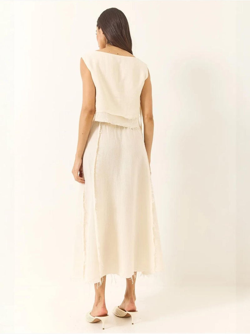 Ensemble deux pièces en mousseline avec jupe taille élastique et lien latéral bianco lucci Sable - Kiabi
