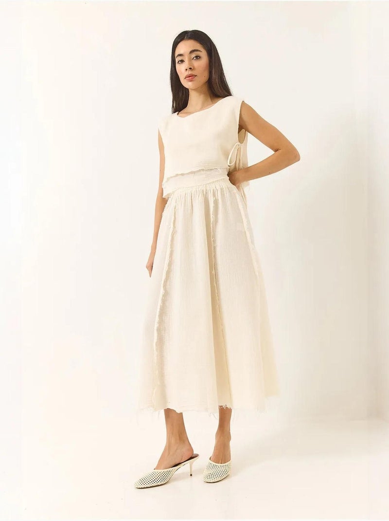 Ensemble deux pièces en mousseline avec jupe taille élastique et lien latéral bianco lucci Sable - Kiabi