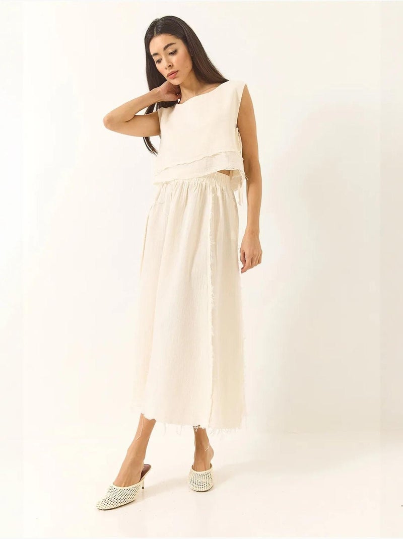 Ensemble deux pièces en mousseline avec jupe taille élastique et lien latéral bianco lucci Sable - Kiabi