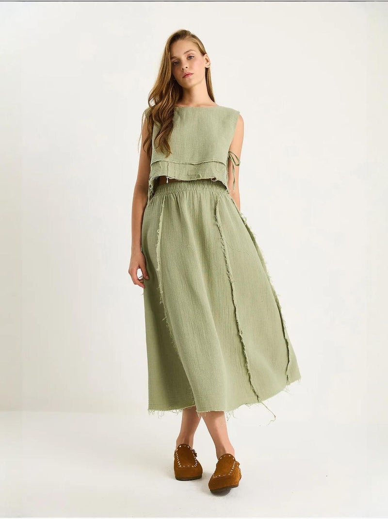 Ensemble deux pièces en mousseline avec jupe taille élastique et lien latéral bianco lucci Vert pastel - Kiabi