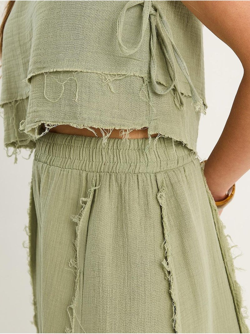 Ensemble deux pièces en mousseline avec jupe taille élastique et lien latéral bianco lucci Vert pastel - Kiabi