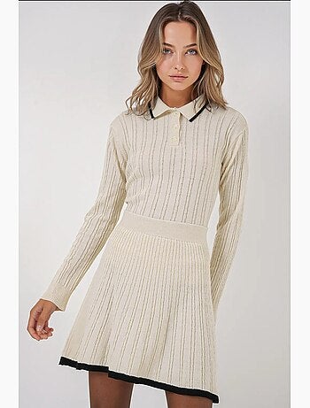 Ensemble deux pièces en tricot avec jupe et pull à col polo bdart