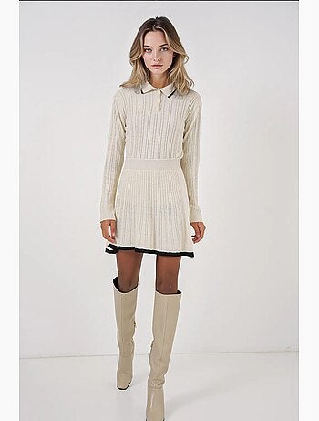 Ensemble deux pièces en tricot avec jupe et pull à col polo bdart
