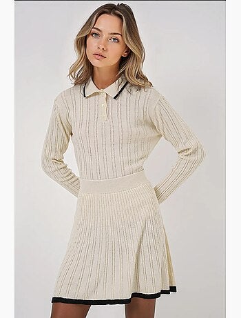 Ensemble deux pièces en tricot avec jupe et pull à col polo bdart