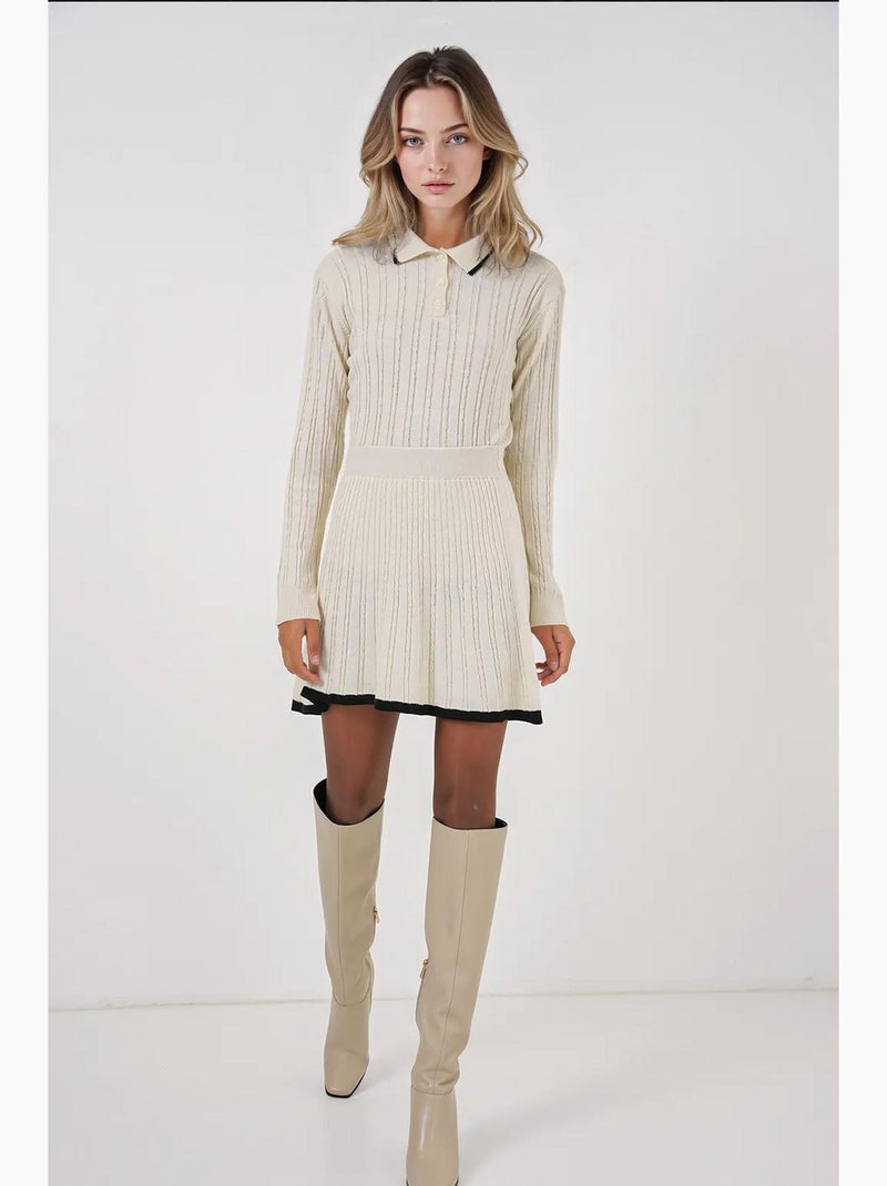 Ensemble deux pièces en tricot avec jupe et pull à col polo bdart Crème - Kiabi