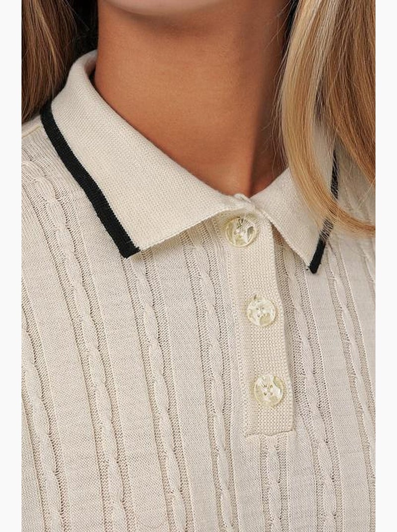 Ensemble deux pièces en tricot avec jupe et pull à col polo bdart Crème - Kiabi