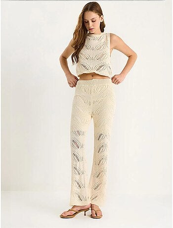 Ensemble deux pièces en tricot texturé avec pantalon évasé taille haute lucci
