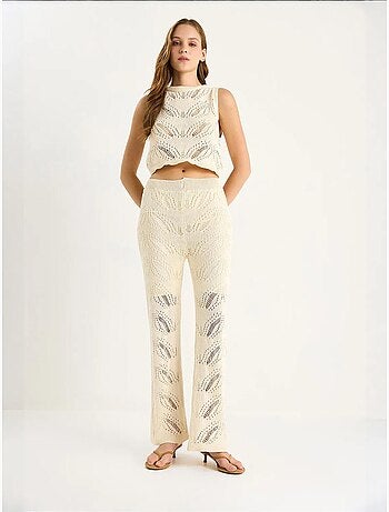 Ensemble deux pièces en tricot texturé avec pantalon évasé taille haute lucci