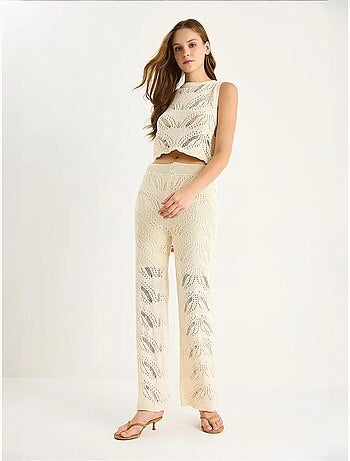 Ensemble deux pièces en tricot texturé avec pantalon évasé taille haute lucci