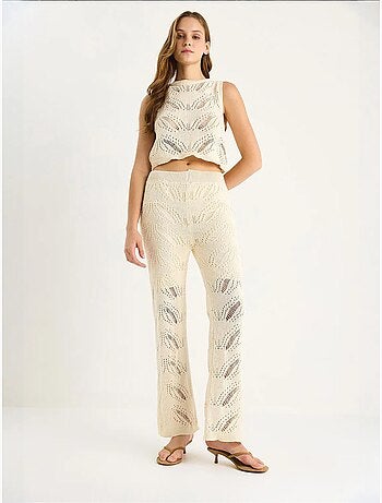 Ensemble deux pièces en tricot texturé avec pantalon évasé taille haute lucci