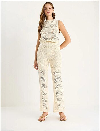 Ensemble deux pièces en tricot texturé avec pantalon évasé taille haute lucci