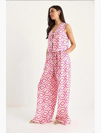 Ensemble deux pièces en viscose à motifs et chemisier noué lucci