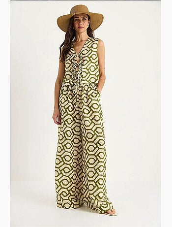 Ensemble deux pièces en viscose à motifs et chemisier noué lucci