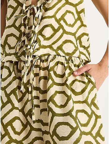 Ensemble deux pièces en viscose à motifs et chemisier noué lucci