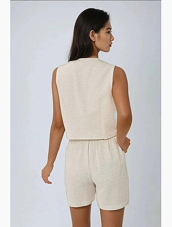 Ensemble deux pièces gilet et short en lin à col en v hiccup