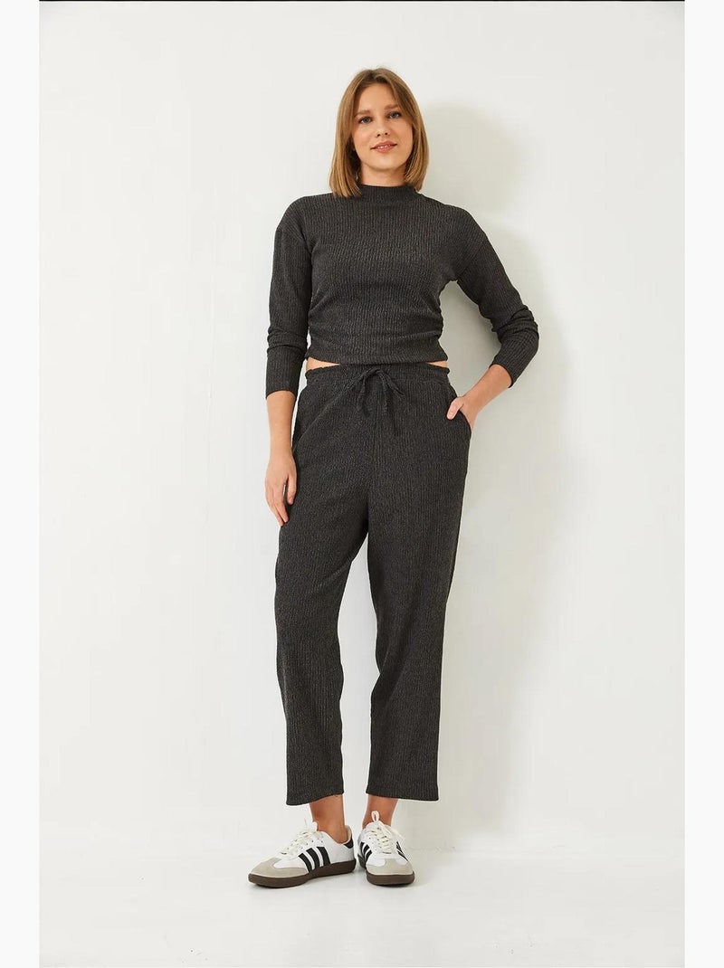 Ensemble deux pièces : haut court et pantalon taille élastique lucci Gris moyen - Kiabi