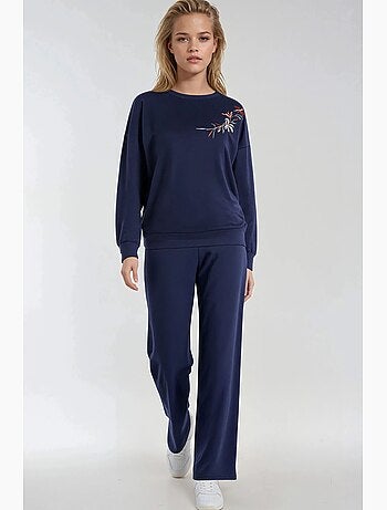 Ensemble deux pièces long à col rond brodé et pantalon à jambes larges hiccup