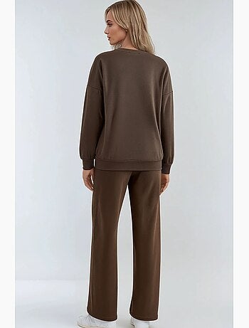 Ensemble deux pièces long à col rond brodé et pantalon à jambes larges hiccup