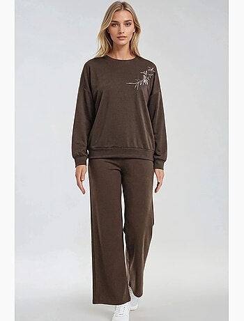 Ensemble deux pièces long à col rond brodé et pantalon à jambes larges hiccup