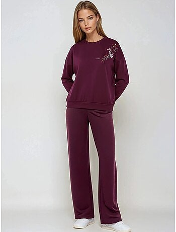 Ensemble deux pièces long à col rond brodé et pantalon à jambes larges hiccup